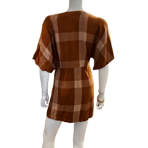 Society Amuse Burnt Orange Plaid Flannel Kimono Dress, S - Picture 4 of 5